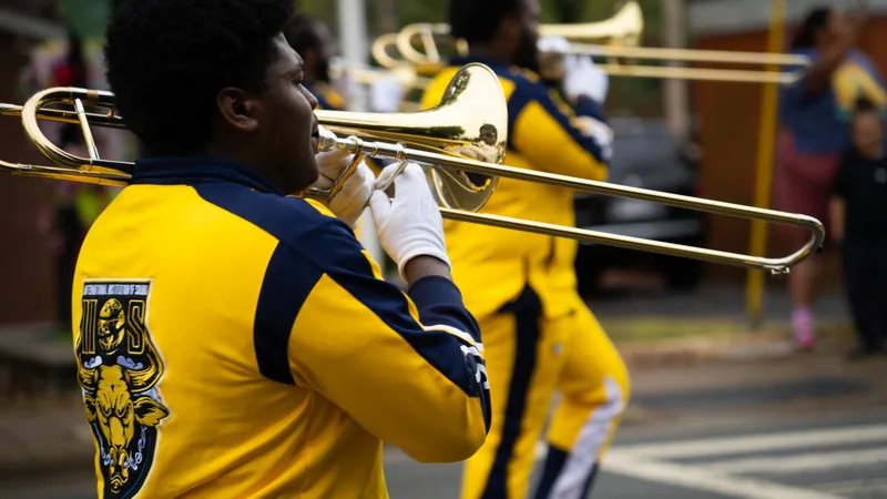 Brass section in gold and blue